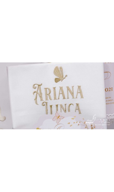 Trusou botez personalizat si brodat cu fluturi roz albi sau gold 7